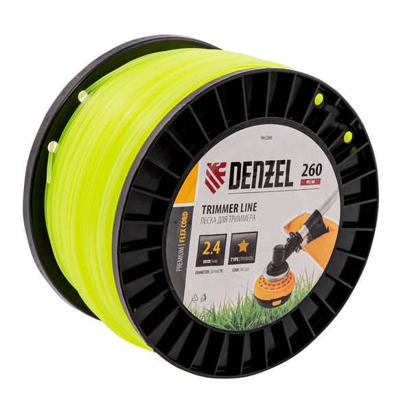 Леска для садовых триммеров Denzel FLEX CORD 96286 (2,4 мм, 260 м, звезда)